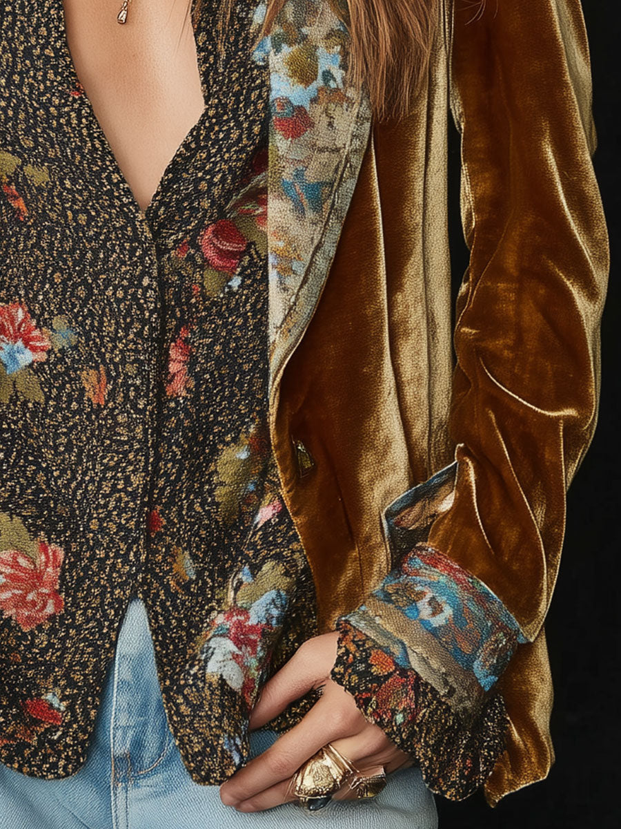 Marcelina | Elegante blazer vintage de patchwork con estampado floral