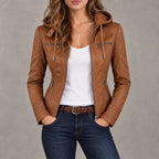 Flavia chaqueta de cuero camel con capucha