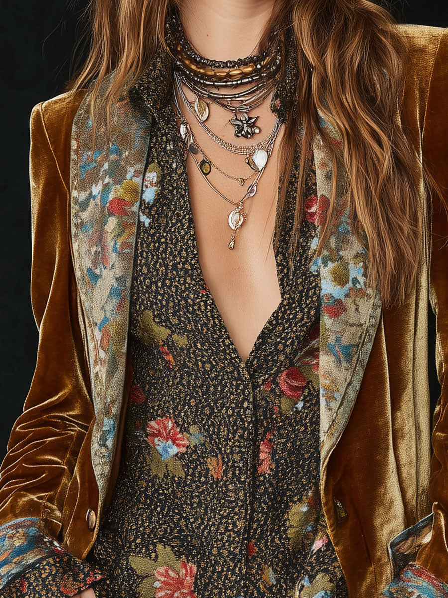 Marcelina | Elegante blazer vintage de patchwork con estampado floral