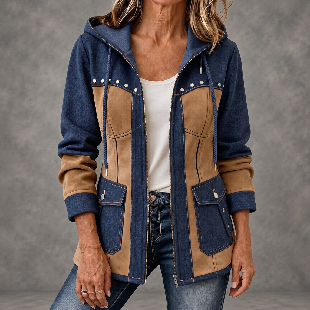Irene | Chaqueta moderna de dos materiales con capucha