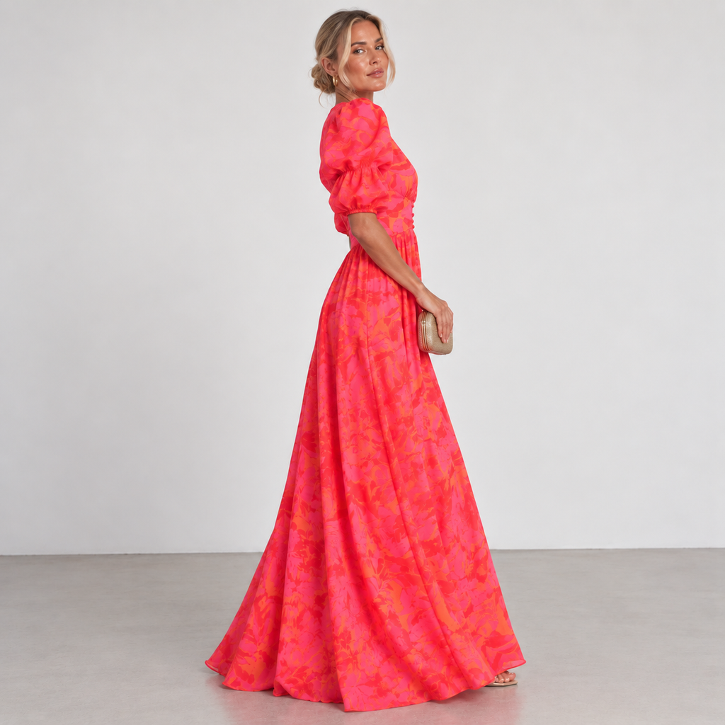 Vestido Olvera rosa y naranja - vista trasera