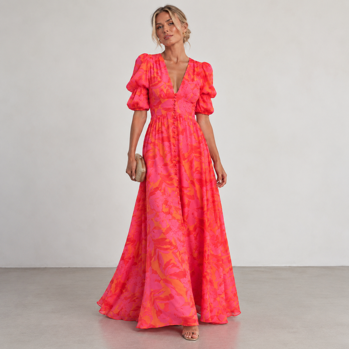 Vestido Olvera rosa y naranja - vista frontal