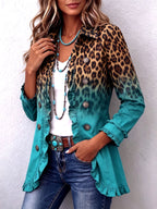Casandra | Elegante blazer de leopardo degradado con volantes
