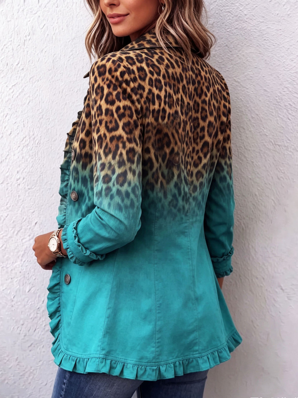 Casandra | Elegante blazer de leopardo degradado con volantes