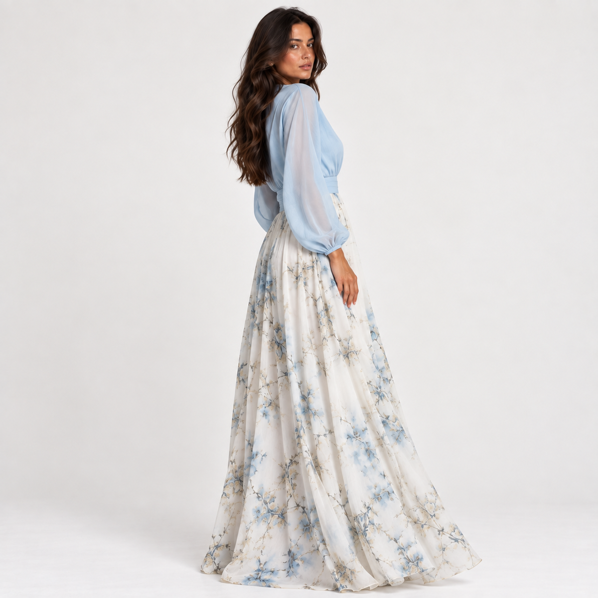 Vestido Pénélope azul y floral - vista trasera