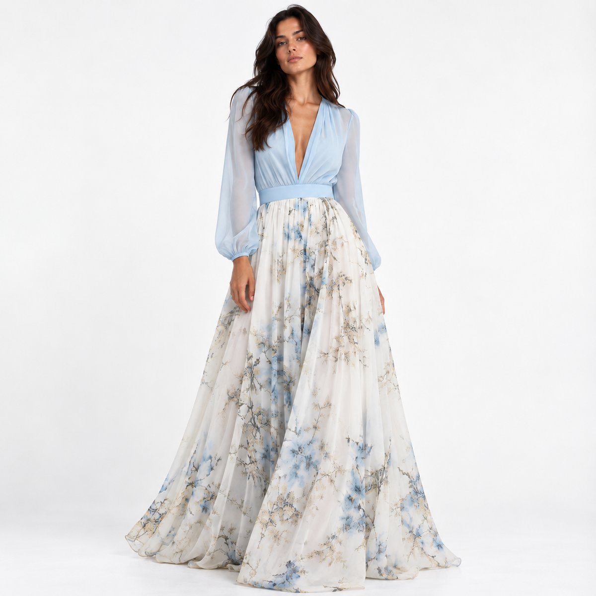 Vestido Pénélope azul y floral - vista frontal