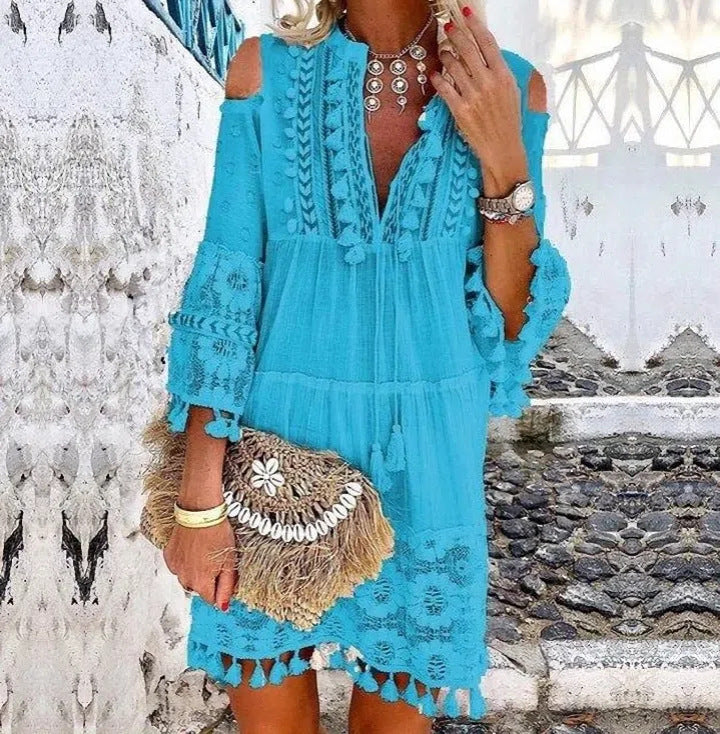 Vestido de mujer ligero y bordado de algodón y lino – transpirable y con protección UV