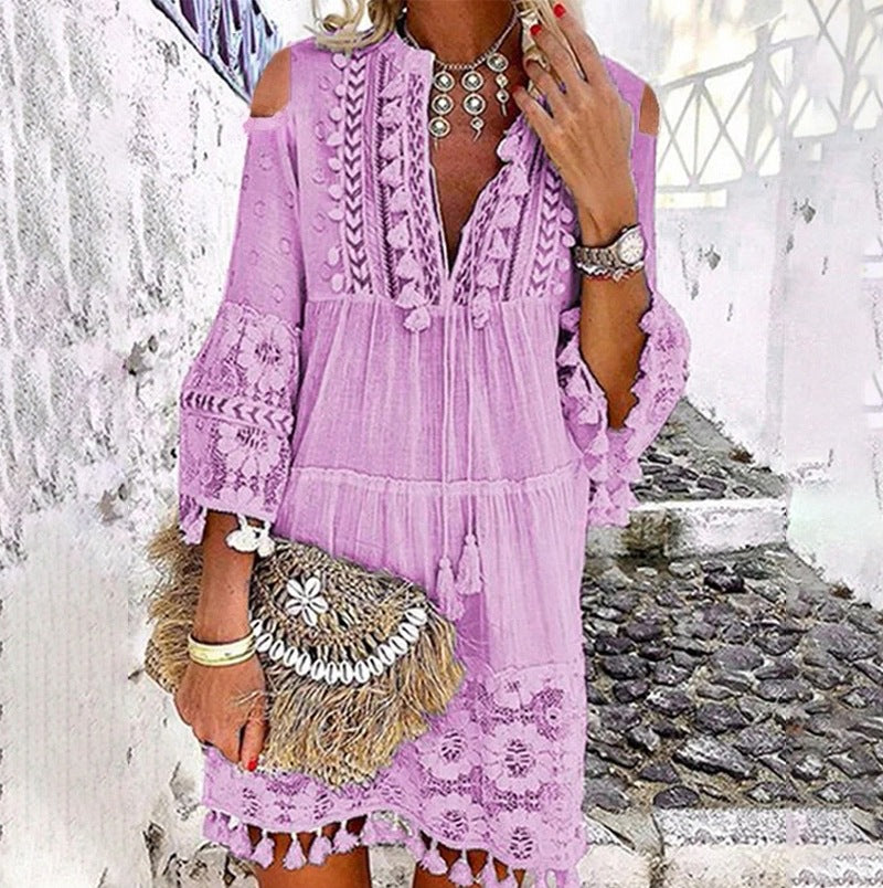 Vestido de mujer ligero y bordado de algodón y lino – transpirable y con protección UV