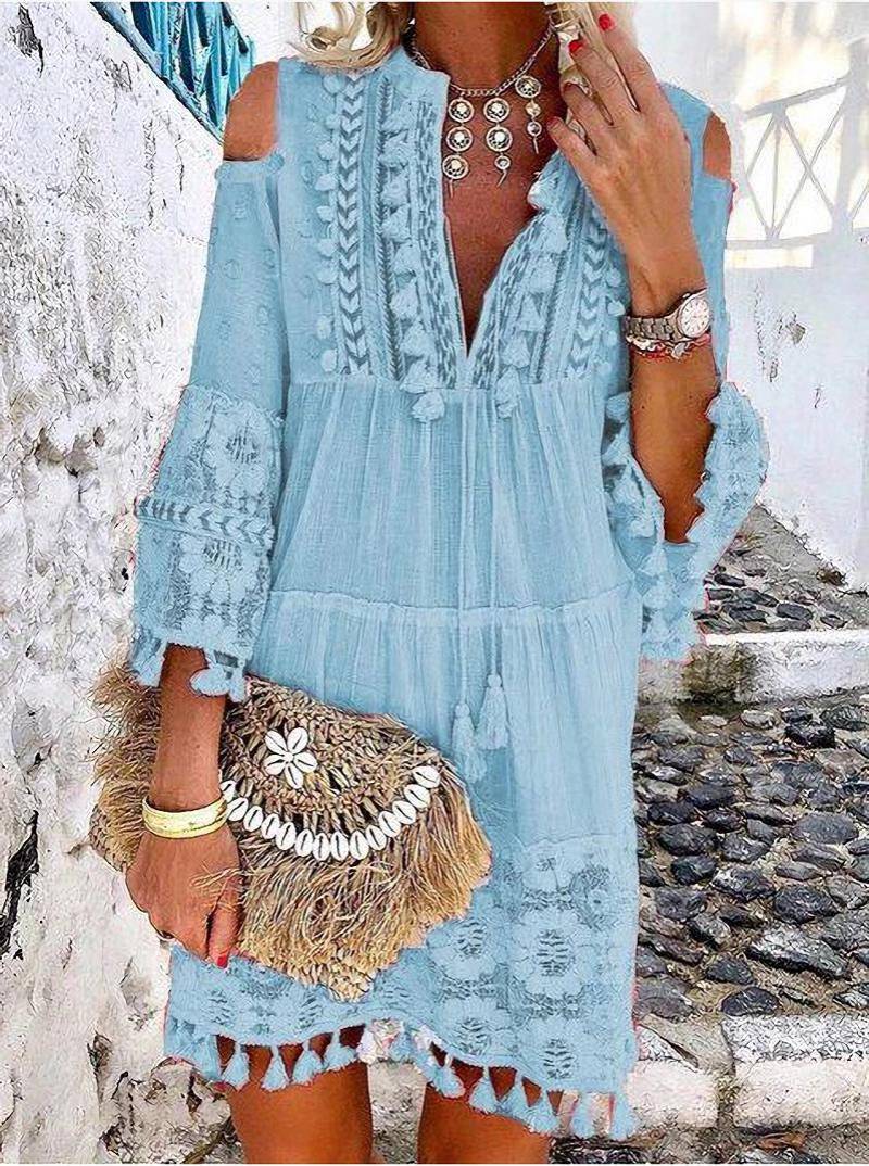 Vestido de mujer ligero y bordado de algodón y lino – transpirable y con protección UV