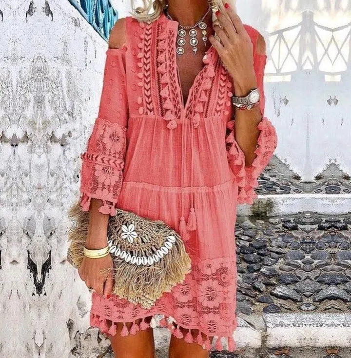 Vestido de mujer ligero y bordado de algodón y lino – transpirable y con protección UV