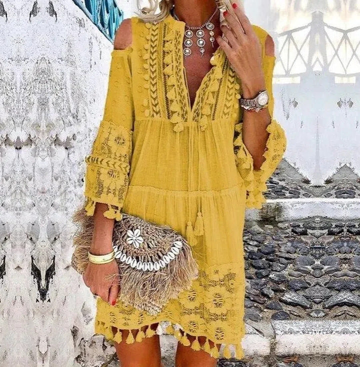 Vestido de mujer ligero y bordado de algodón y lino – transpirable y con protección UV