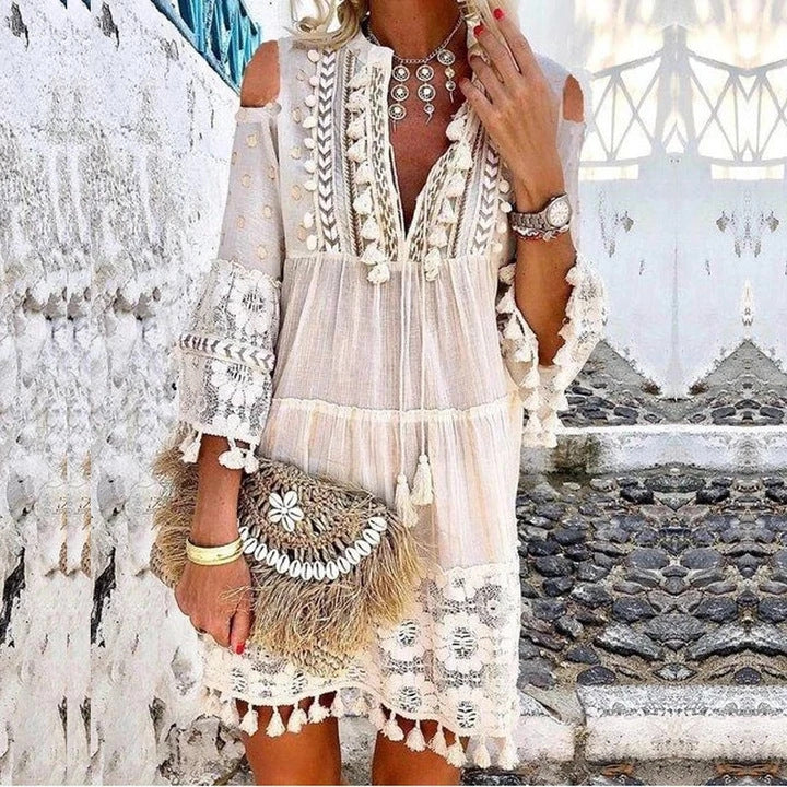 Vestido de mujer ligero y bordado de algodón y lino – transpirable y con protección UV